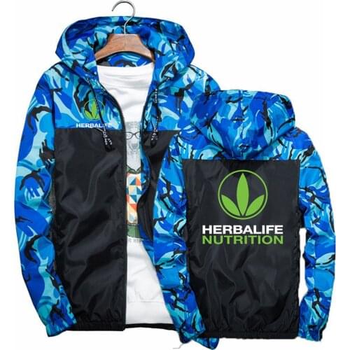 HERBALIFE NUTRITION 2021 Men Windbreaker Jackets Sport Splicing Male Clothing Casual Camouflage Slim Hooded Hoodies Coats
