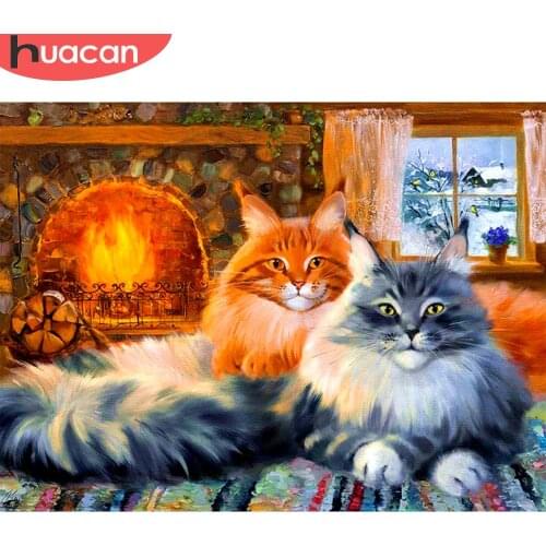 HUACAN Diamond Painting Cross Stitch Cat New Arrival Diamond Mosaic Animal Embroidery Handmade Home Decoration