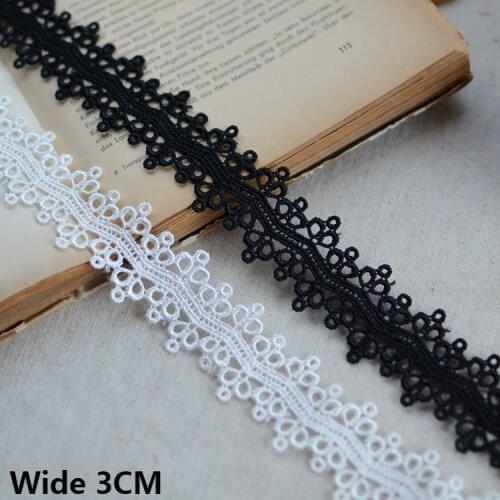 3CM Wide Exquisite White Black Cotton Polyester Embroidered Fabric Ribbon Decorative Lace Collar Trim DIY Apparel Accessories