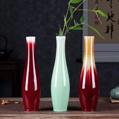 Jingdezhen Ceramic Vase Handmade Antique Crackle Glaze Guanyin Vase Tea Room Living Room Flower Arrangement Ornaments