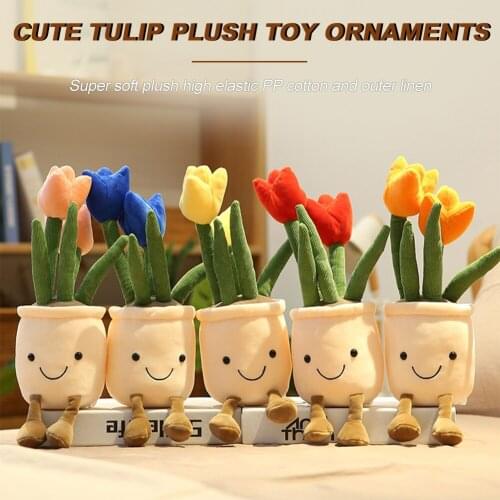 Creative Tulip Flower Potted Ornament Plush Stuffed Toys Soft Bookshelf Decor Doll Creative Potted Flowers Pillow home decor