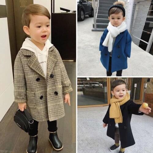 Children Clothing Warm Boys Wool Coat Outerwear New 2021 Boys Wool Coat 5 Color Long Jacket Autumn Winter Kids Windproof Coat