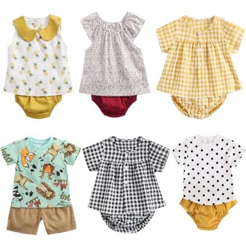 0-3Years Baby Summer Clothing Infant Newborn Baby Girl Shirt and Shorts 2Pcs Set Girl Baby Bloomer Ruffle Bloomer Clothing Sets