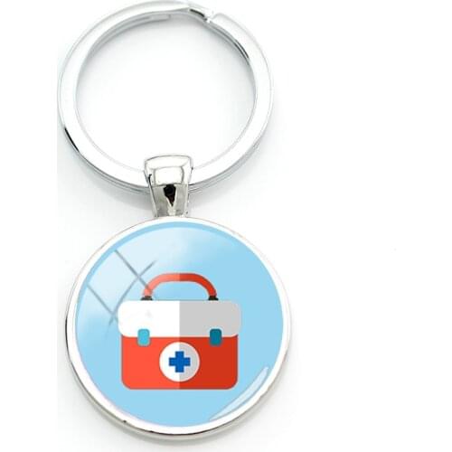 TAFREE Medical Supplies Images Glass Keychains First Aid Kit Syringe Thermometer Key Ring Practical Jewelry For Doctor