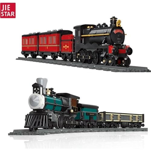 JIESTAR MOC Steam Train Model Railway Transport Series Small Particles Assembled Building Blocks Toys For Kids Gifts