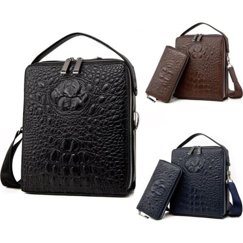 Famous Brand Genuine Leather Men Messenger Bags Double Zipper Trunk Leather Handbags Designer Handbags Mens Bag Shoulder Bags