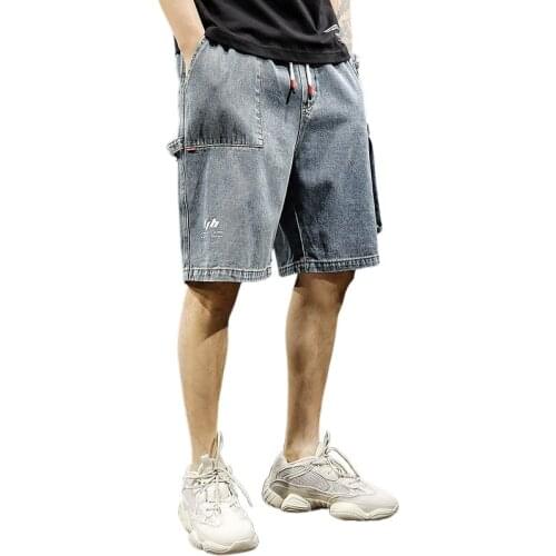 Large pocket printed cargo jean shorts Mens baggy jeans shorts in large size with a tight waist