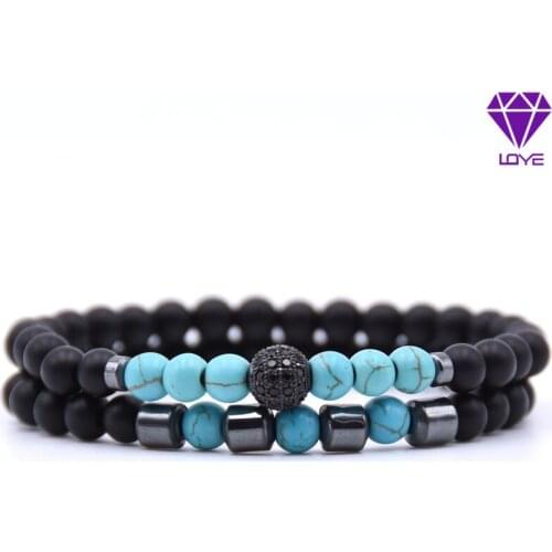 Micro-inlaid zircon natural stone simple bracelet set copper bead bracelet jewelry