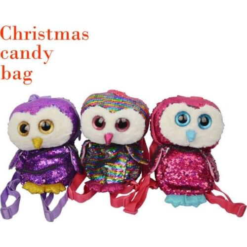 New Christmas Candy Bag Laser Sequin Santa Claus Gift Holders Children Storage Bag Owl Candy Backpack Hot