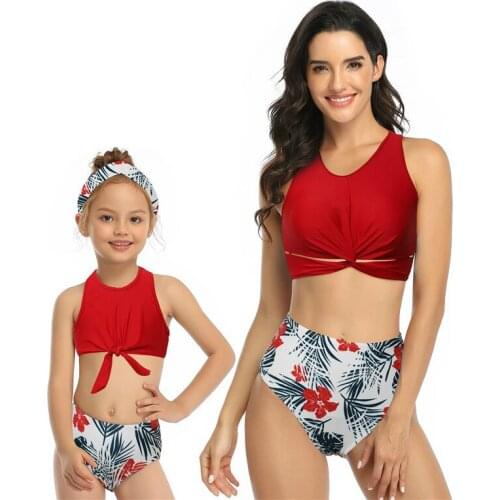 2021 New Summer Family Matching Outfits Mother Daughter Kid Swimsuit Women Swimwear Girl Bathing Swim Suit Push Up Bikini Tanga