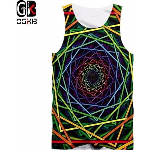 OGKB Vest Homme Fashion Geometric 3D Sleeveless Shirt Printing Colored Lines Funny Plus 5XL Costuming Unisex Tank Tops