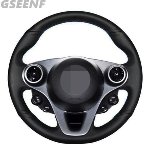 Car Steering Wheel Cover For Smart New Fortwo Forfour 2015-2017 Black Hand-stitched Soft and Comfortable Artificial Leather