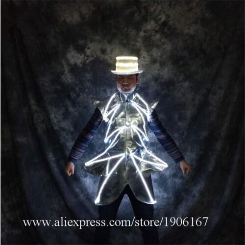 New Arrival Led Luminous Christmas Clothes Light Up Led Robot Suit With Led Party Hat Halloween Led Illuminated Ballroom Costume