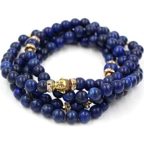 WDVBHY Stylish 108 Crystal Lapis Lazuli Jewellery Buddhist Meditation Prayer Bead Buddha Mala Necklace for Best Friends