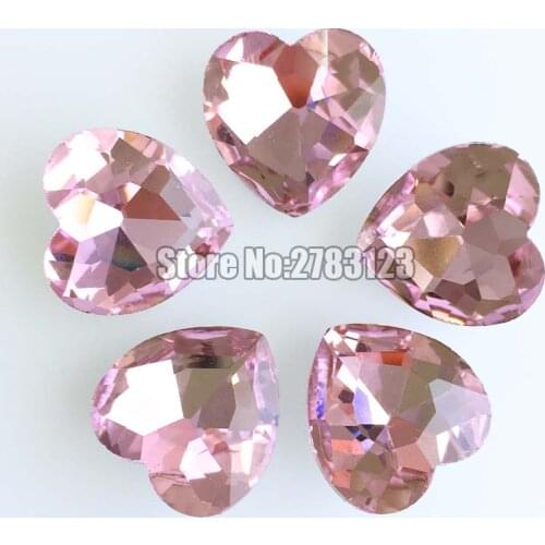 Factory sales AAA Glass Crystal pink color heart shape pointback rhinestones No holes use for diy/Clothing accessories SWHP208