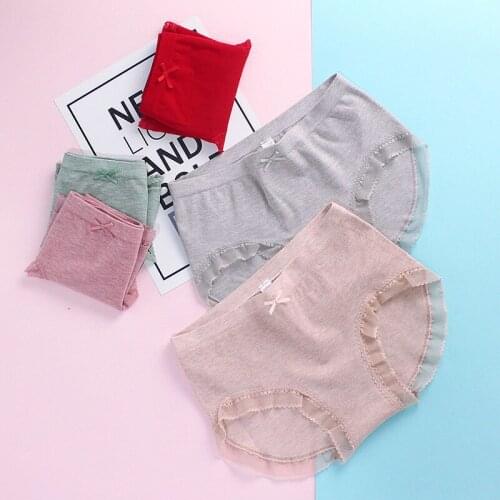 Simple Coast Lace Edge Panties For Girl Sexy Lingerie Soft Modal Cute Girls Briefs Mid Waist Solid Color Underwear Seamless