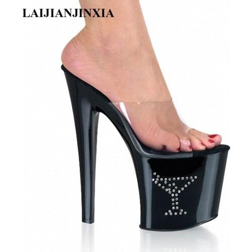 LAIJIANJINXIA 20 CM High Heels Slippers Club Night Sexy Pole Dancing Shoes Platform Women Shoes Slip-On Dance Shoes E-026