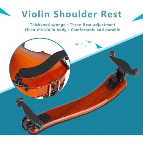 M MBAT Universal Violin Shoulder Rest Adjustable Brown Wood Grain Black Padded For 3/4 & 4/4 Fiddle Acoustic Violin Accessories