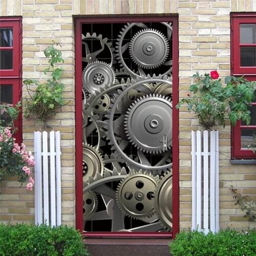 2pcs/set Mechanical Door Wallpaper Adhesive Sticker Vinyl DIY Waterproof Posters Bathroom Decals Home Design adesivi per porte