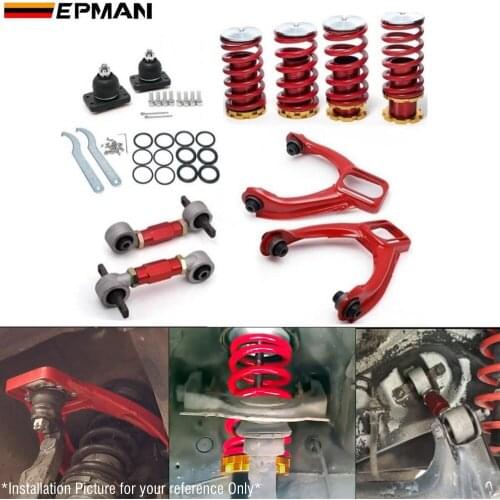Rear Lower Control Arms+ Front Camber Kits+Lowering Coil Springs Red (Fits For Honda Civic) EP-FCACASP-02EK