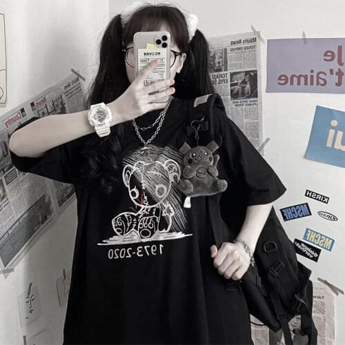 2021 Black Bear Tshirt Streetwear Femme Summer Kawaii T Shirt Women Harajuku Short Sleeves Tops Tee Hip Hop Funny Tshirt Girls