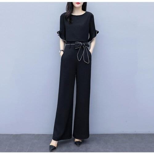 2020 Summer New Style Loose Professional Temperament Chiffon high waist slimming fashion casual wide-leg pants suit women