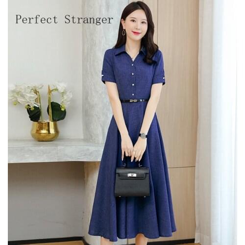 2021 Summer New Arrival Hot Sale Turn-down Collar Solid Color Cotton Linen Women Long Dress With Belt M-3XL