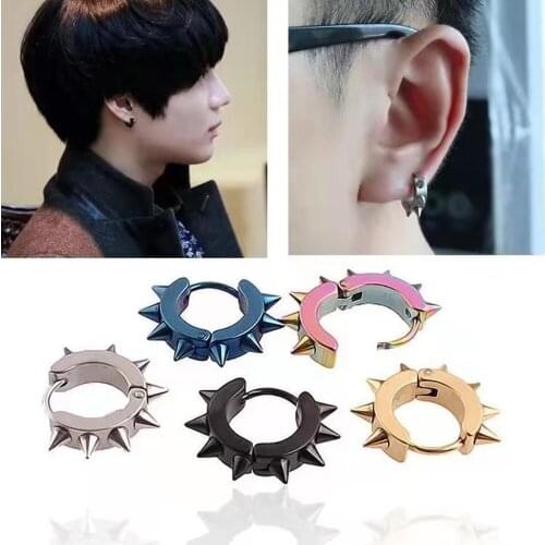 1Pair Silver Plated Spines Men Women Punk Puncture Ear Button Stainless Steel Rivet Spike Rock Jewelry Round Small Hoop Earring