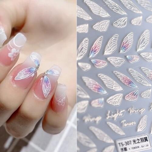 1pcs Wing 3D Acrylic Engraved Nail Sticker Retro Embossed Empaistic Self-adhesive nail Decal DIY Salon Manicure Decoration Tool