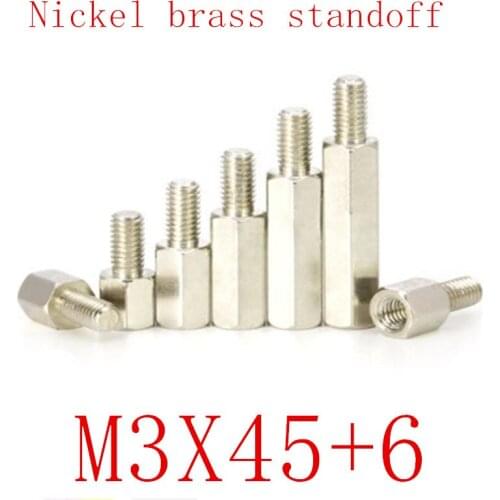 100PCS m3x45+6 Male to Female nickel Brass Standoff Spacer M3 Hexagonal Stud Spacer Pillars