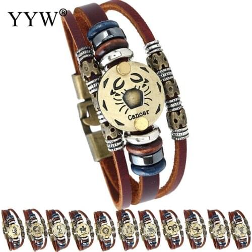 12 Constellations Bracelet 2017 Fashion Jewelry Leather lion Bracelet femme Men Casual Personality Zodiac Signs Punk Bracelet