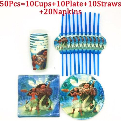 20/30/40/50Pcs Disney Moana Theme Kids Birthday Party Decoration Disposable Tableware Set Peper Cup Plate Baby Shower Supplies