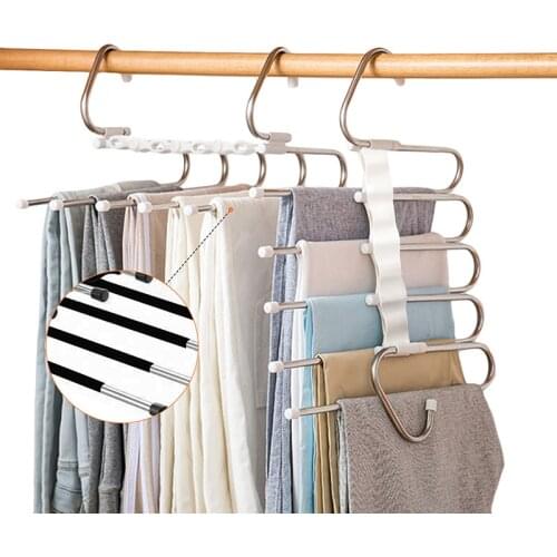 5 in 1 Pant Rack Hanger for Clothes Organizer Multifunction Shelves Closet Storage Organizer StainlessSteel Magic Trouser Hanger