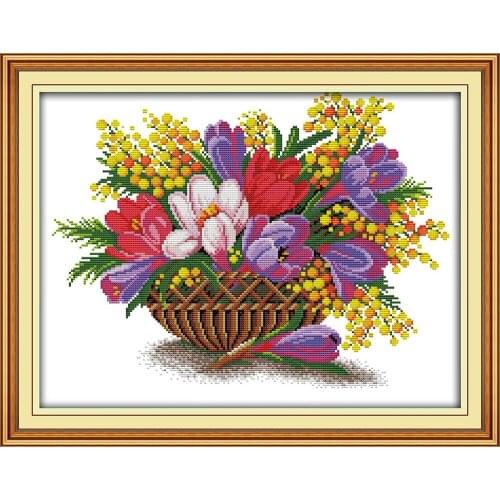 Flower basket Printing pattern Cross Stitch Kits Chinese Embroidery Needlework DMC Counted Home Decor Cross-stitch set Gifts