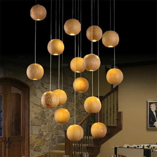 Wood Bead staircase Chandelier Stairwell Stairs Long Chandelier Lighting indoor home decor wooden Chandelier Pendant lamp
