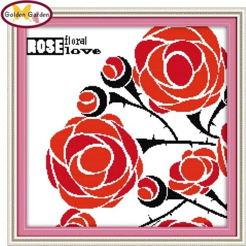 GG The Red Rose of Love Flower Style DIY Needlework Sets Christmas Embroidery Designs Cross Stitch Patterns for Home Decoration