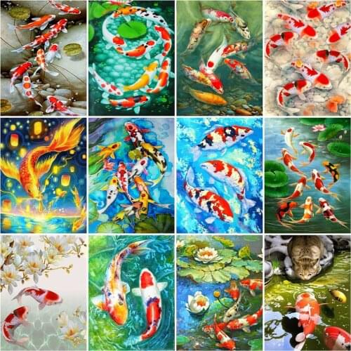 HUACAN Full Square/Round Diamond painting Fish Diamond embroidery Mosaic Animal Home Decoration Handmade Gift
