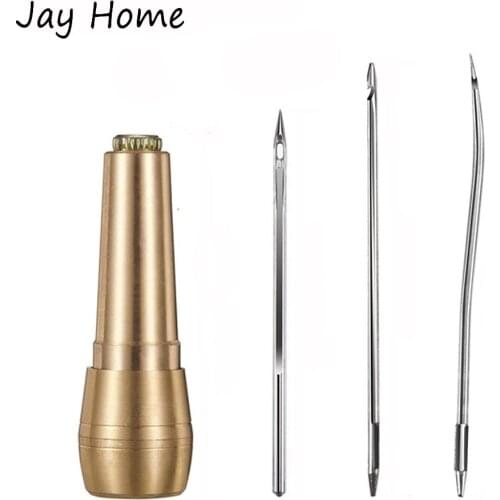 3PCS Leather Sewing Needle Awl Hand Stitch with 1PC Copper Handle for Handmade Leather Sewing Tools Shoe and Leather Repair