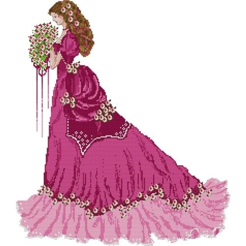 Chinese Cross Stitch Printed Embroidery Kits for Wedding Crossing Decoration 11ct The Bride In Red and The Moon Goddess Patterns