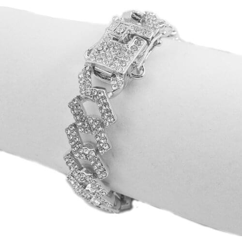 Square miami curb cuban mens bracelets 14mm gold silver color crystal bling rap dancer singer hip hop chain gift women jewelry