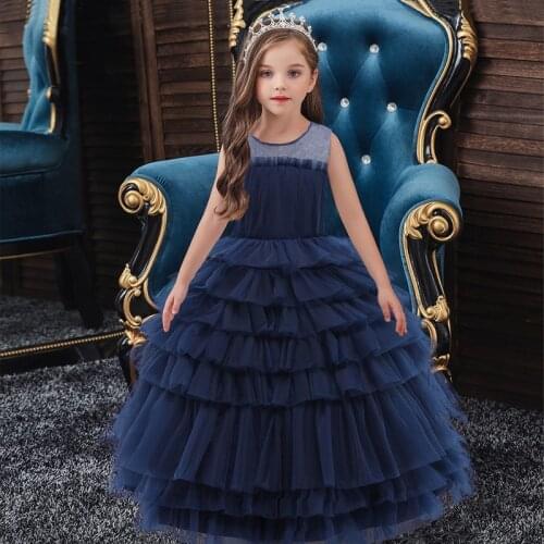 2021 Winter Teenager Girl Cake Dress Kids Dresses For Girls Clothes Princess Children Multilayer Mesh Party Dress Sleeveless