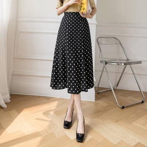 Summer Wave point Korean-style A-line skirt High-waist Womens Elegant New Skirts Evening dress