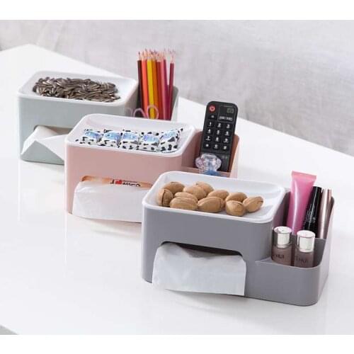 Multifunction Plastic Tissue Box Desk Organizer Makeup Cosmetic Storage Box Sundries Container For Home