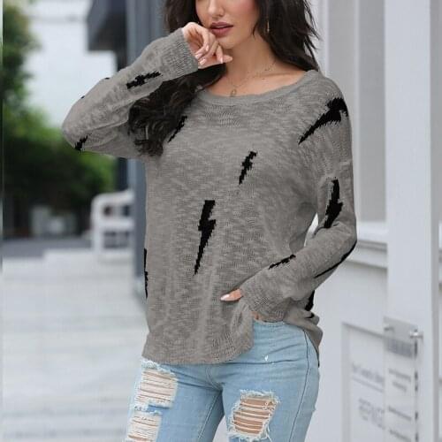 Womens Fashion Round Neck Long Sleeve Knit Casual Loose Print Sweaters Long Warm Sweater Jumper
