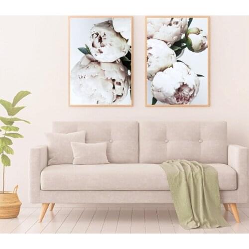 Wall Art Canvas Painting White Peonies Minimalist Posters and Prints Floral Girly Nature Rose Flower Chic Fashion Home Art Decor