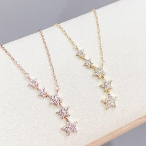BOTU 2021 New Five Stars Pendant Necklace Korean-Style Micro-Inlaid Zircon Stitching Five-Pointed Star Elegant Necklace Jewelry