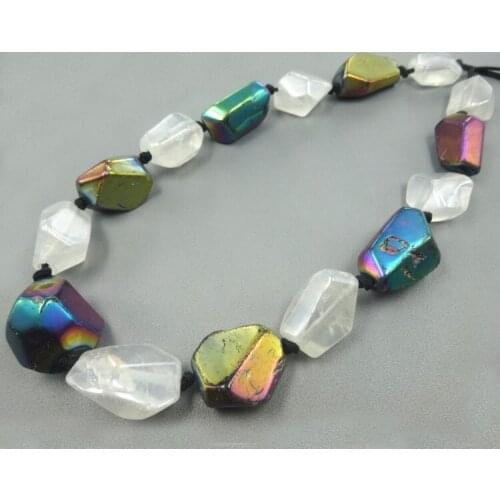 15.5inch/strand Big Crystal Pillar Finish Rainbow Color Crystal Point Pendant Wholesale Mystic Titanium Necklace Craft Supplier