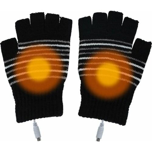 1 Pair Unisex Winter Knitted USB Electric Heated Thermal Gloves Black & White Fast Heating Warming Products Gloves