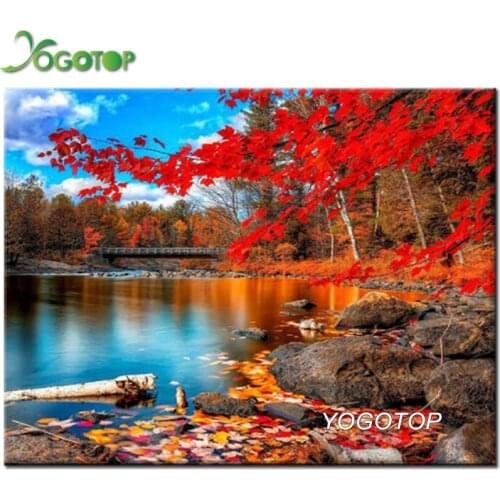 Full Diy Diamond Painting Red tree lake Forest natural landscape 5D Mosaic Diamond Embroidery picture Room Decor puzzle YY2647