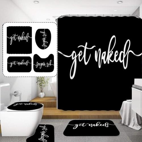 Get Naked Shower Curtain Sets Waterproof 4Pcs 180x180cm with Non-Slip Rug Toilet Lid Cover and Bath Carpet Mat Bathroom Decor